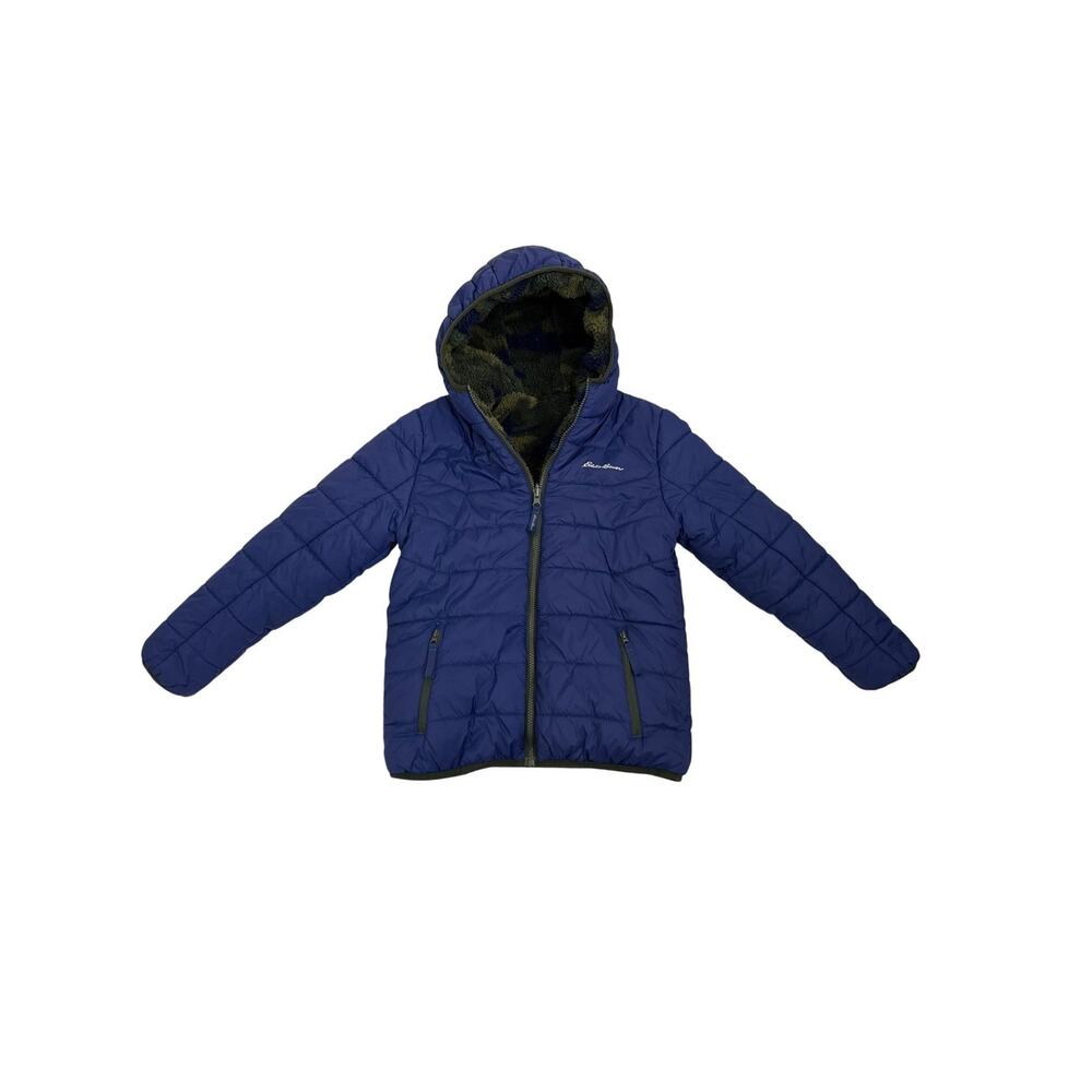 Eddie Bauer Puffer Coat Deer Harbor Blue Reversible Hooded Jacket Medium (10/12)